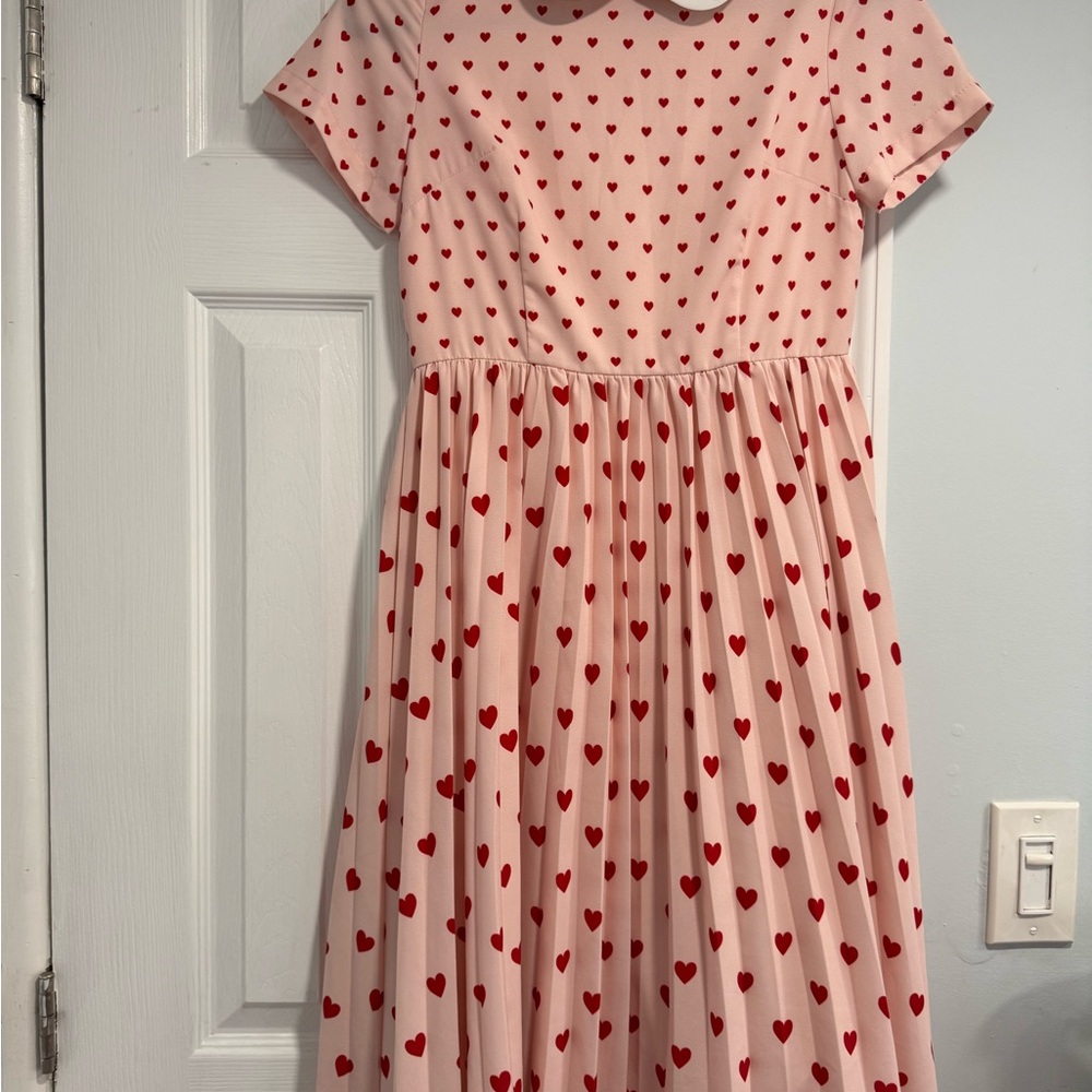 Red and Cream A-Line Midi Dress with Peter Pan Collar